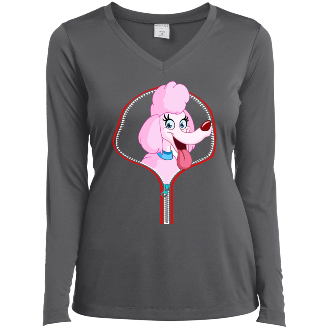 POODLE ZIP-DOWN Ladies' LS Performance V-Neck T-Shirt