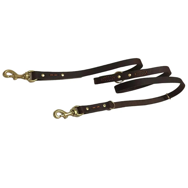 Two Large Dog Leash Real Leather Double Leashes P chain Collar Multifunctional Long Short big Dog Walking Training Lead