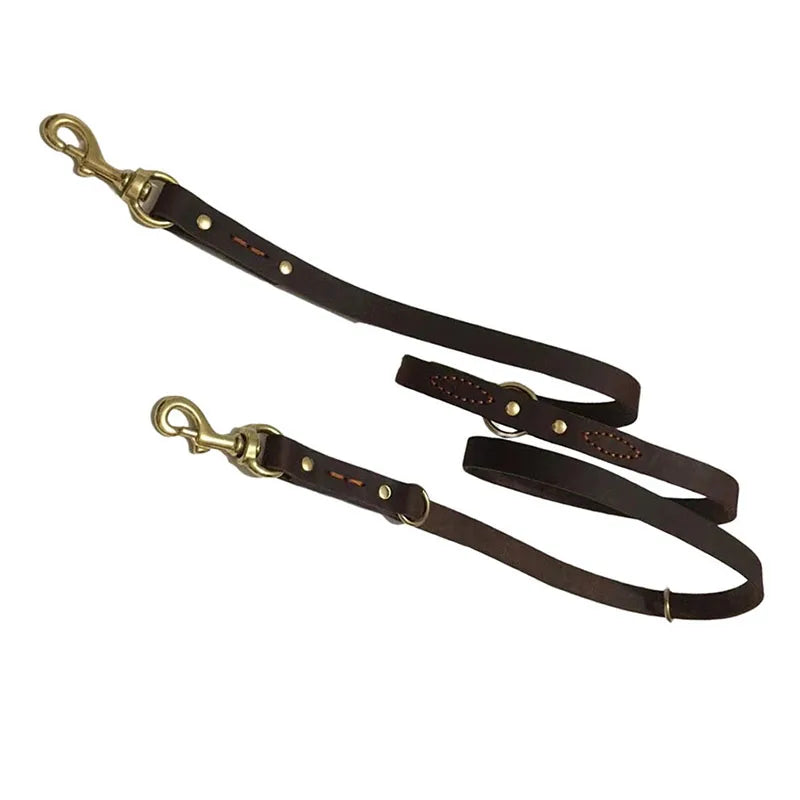 Two Large Dog Leash Real Leather Double Leashes P chain Collar Multifunctional Long Short big Dog Walking Training Lead