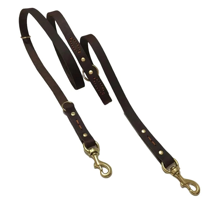 Two Large Dog Leash Real Leather Double Leashes P chain Collar Multifunctional Long Short big Dog Walking Training Lead