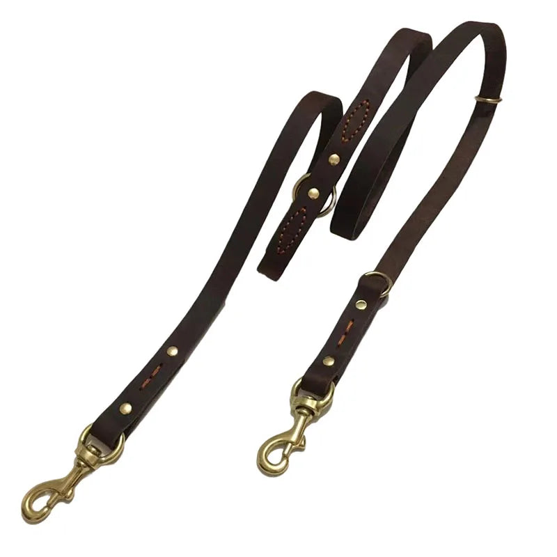 Two Large Dog Leash Real Leather Double Leashes P chain Collar Multifunctional Long Short big Dog Walking Training Lead