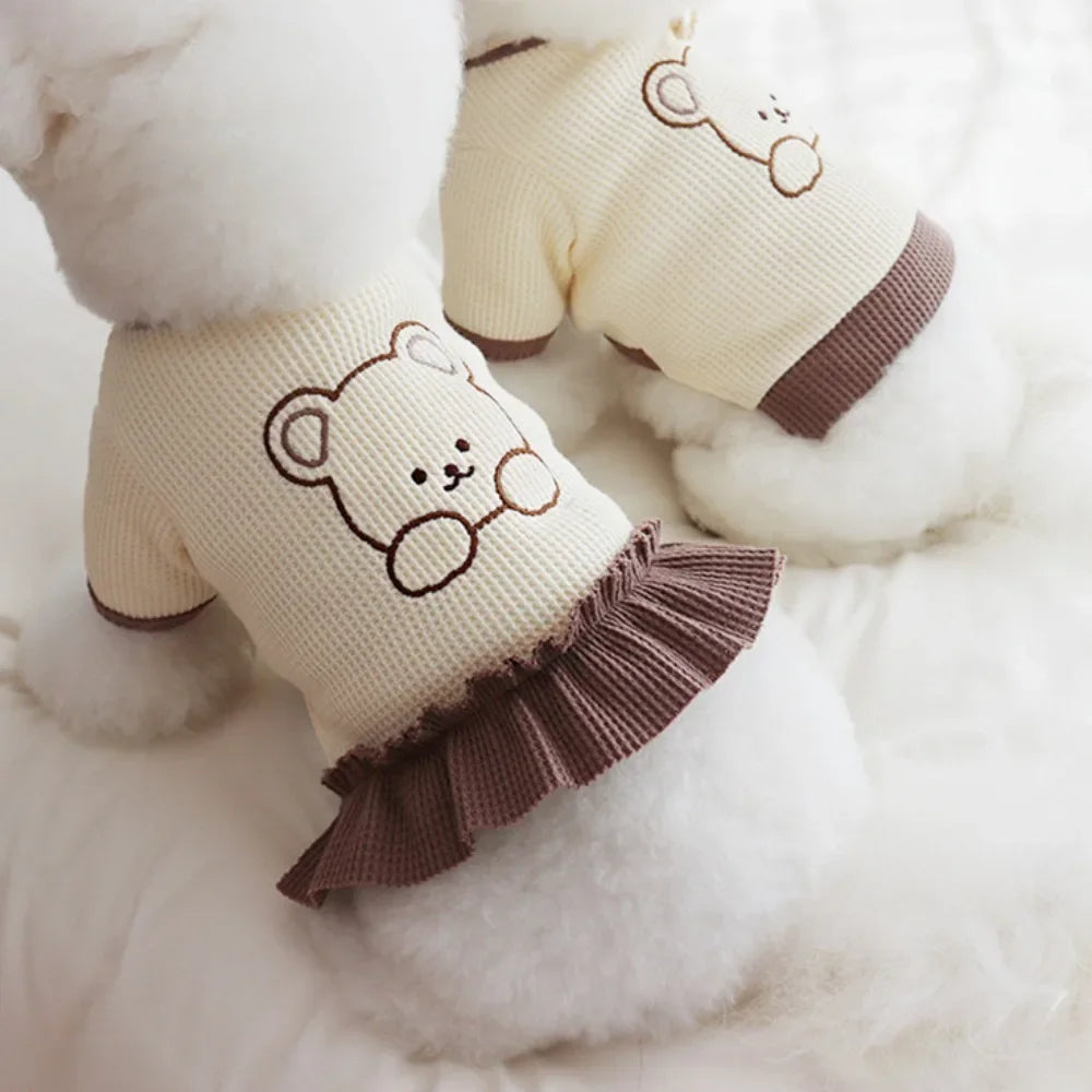 Cute Couple Dog Clothes Pet Dresses Shirt Waffle Cat Dog Shirt Puppy Pet Skirt Clothing for perro Dogs Cats Chihuahua Yorkie