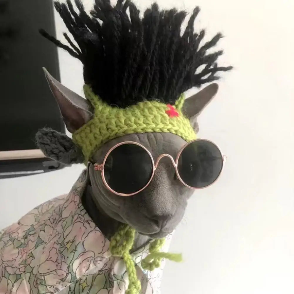 Funny Pet Hat Sphynx Devon Rex Cat Dog Headwear Punk Reggae Rock Style Cosplay Costume Decoration Accessory