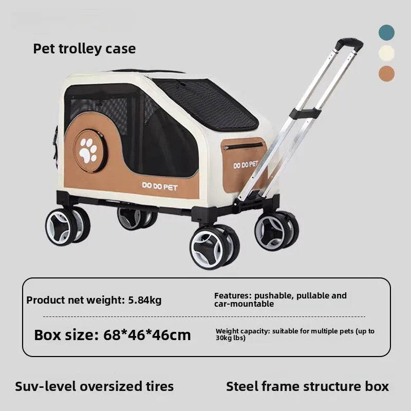 Portable Pet Carrier Rolling Suitcase — Foldable Travel Crate for Dogs & Cats