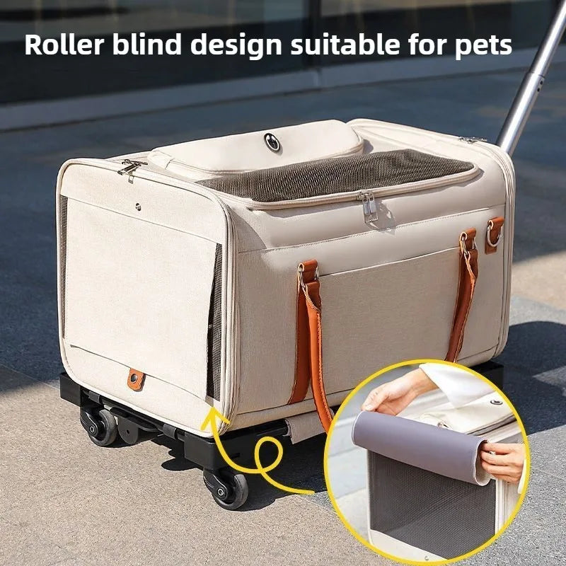 Breathable Pet Carrier with Wheels Foldable Outdoor Travel Cat Trolley Case for Cats and Dogs Large Portable Pet Trolley bag