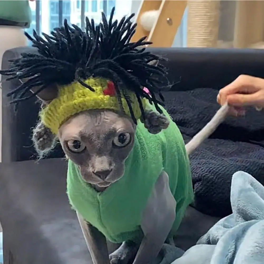 Funny Pet Hat Sphynx Devon Rex Cat Dog Headwear Punk Reggae Rock Style Cosplay Costume Decoration Accessory