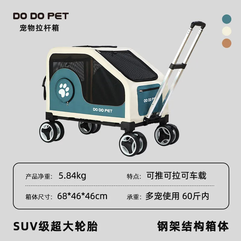 Portable Pet Carrier Rolling Suitcase — Foldable Travel Crate for Dogs & Cats