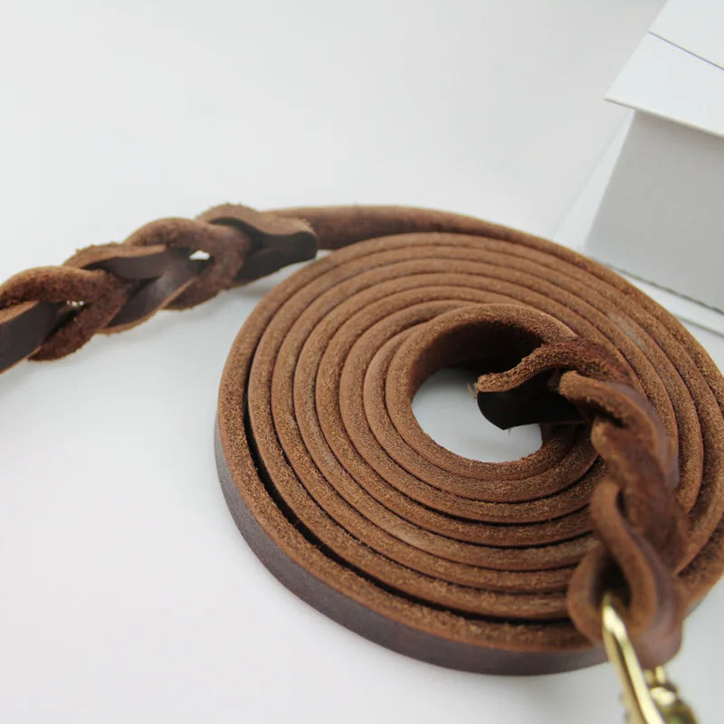 Genuine Leather Dog Leash Dogs Long Leashes Braided Pet Walking Training Leads Brown Black Colors For Medium Large Pet