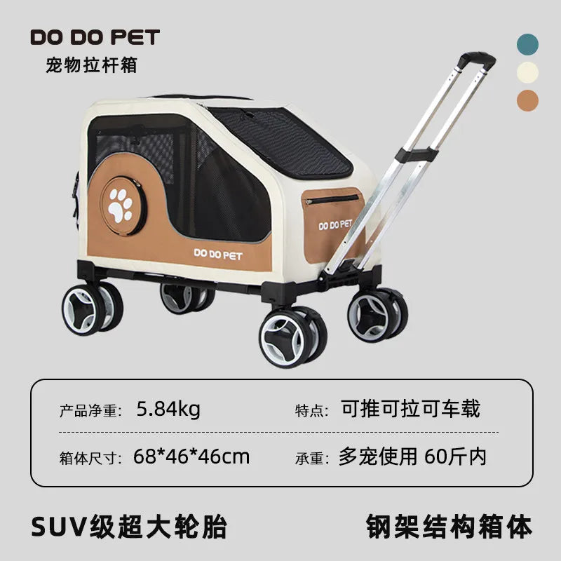 Portable Pet Carrier Rolling Suitcase — Foldable Travel Crate for Dogs & Cats