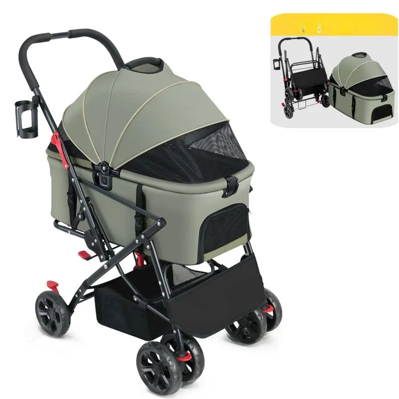 Lightweight Foldable Pet Stroller Medium-sized Dog Outdoor Travel Stroller Multifunctional Detachable Basket Portable Pet cart