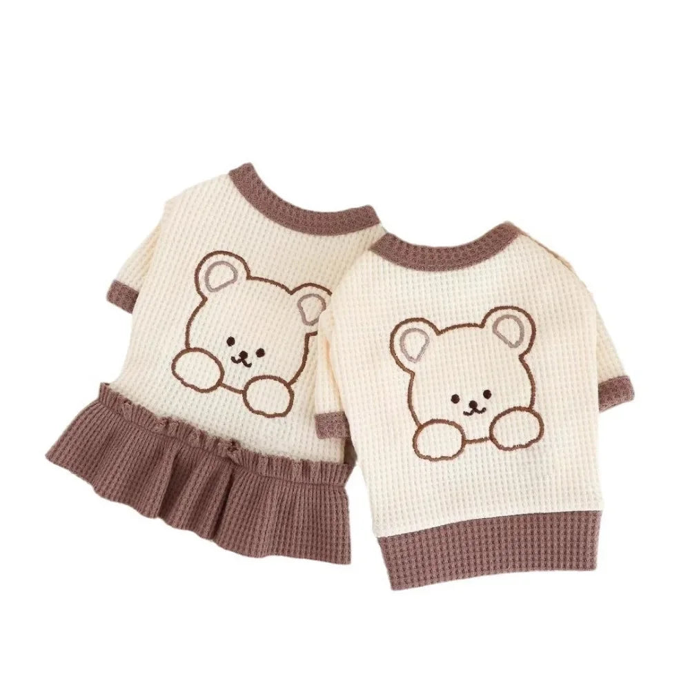 Cute Couple Dog Clothes Pet Dresses Shirt Waffle Cat Dog Shirt Puppy Pet Skirt Clothing for perro Dogs Cats Chihuahua Yorkie