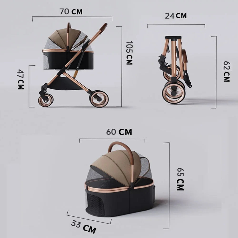 3 in 1 Detachable Pet Stroller for Dog Cat Foldable Travel Carrier up to 50lbs with Portable Carry Bag Storage Basket