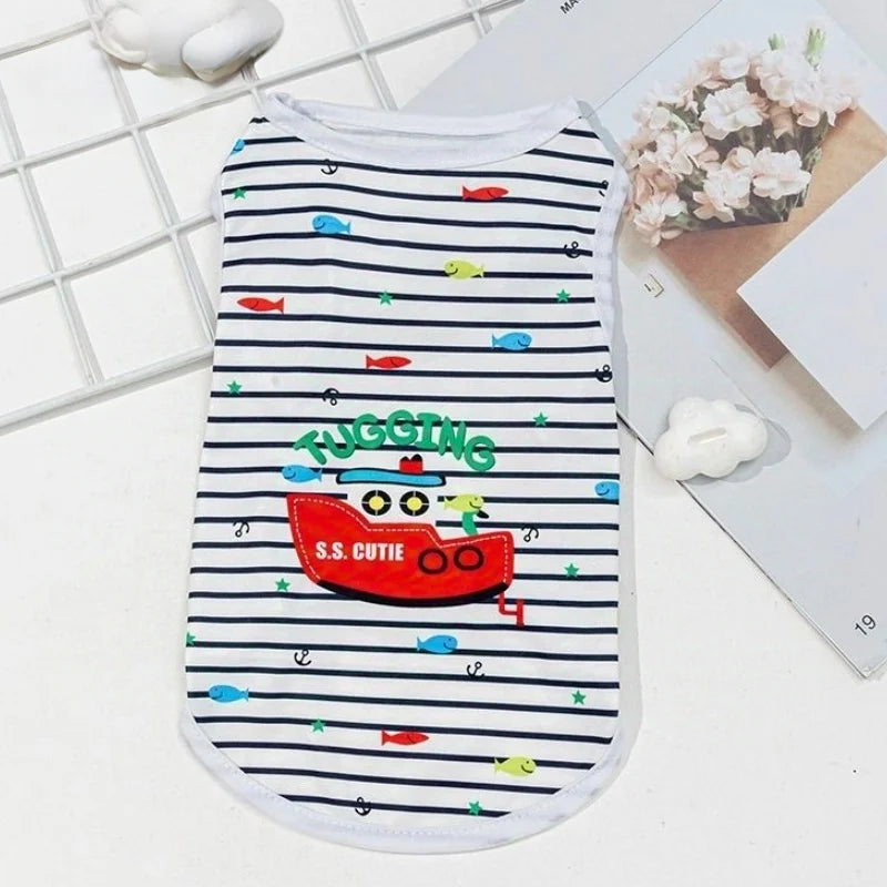 Cute Summer Pet Dog Cooling Vest Cartoon Soft Clothing Summer Casual Shirts Small Medium Large Dogs Puppy French Bulldog Clothes