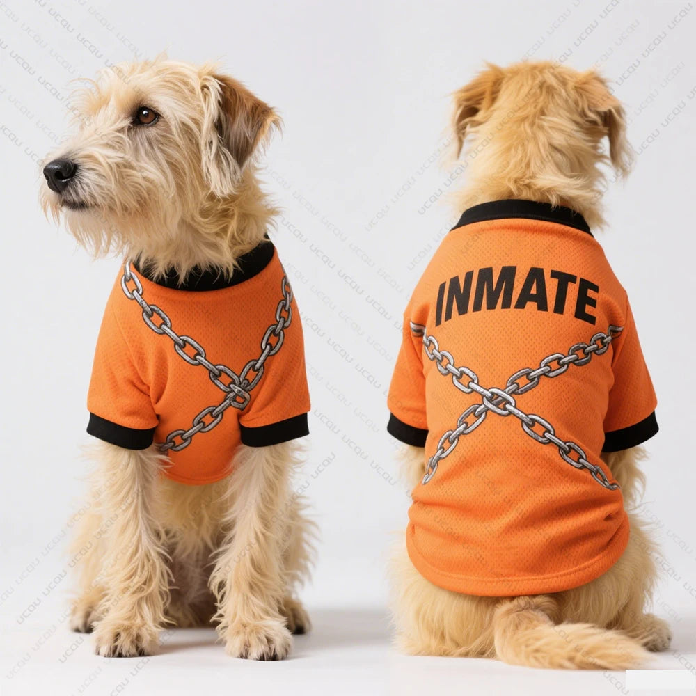 Pet Dog Summer Clothing Short-Sleeved T-Shirt Prison Style Same As Prison Uniform Unique And Funny Outfit Pet Funny Clothing