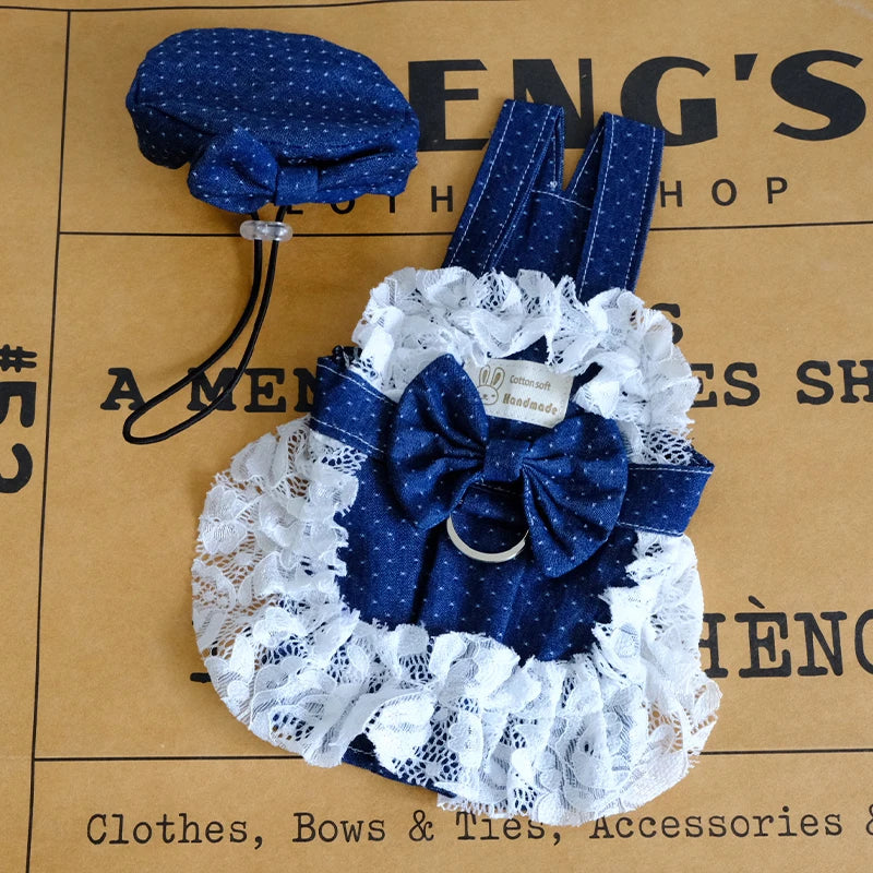 Summer Dog Clothes Denim Jeans with Hat Dog Dress INS Style Small Girl Dog Clothing Couple Pet Outfit Puppy Costume Overalls