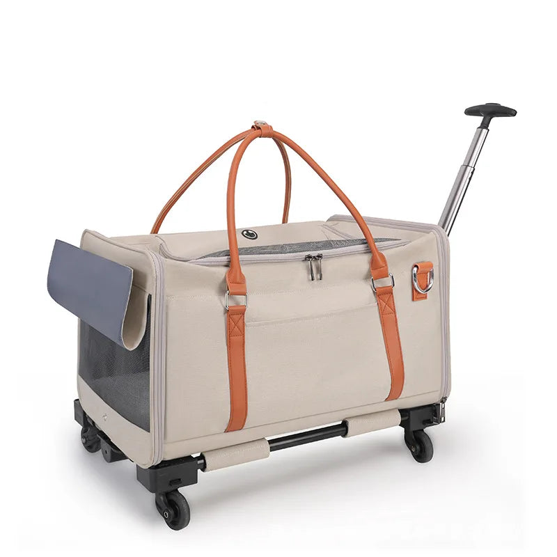 Breathable Pet Carrier with Wheels Foldable Outdoor Travel Cat Trolley Case for Cats and Dogs Large Portable Pet Trolley bag
