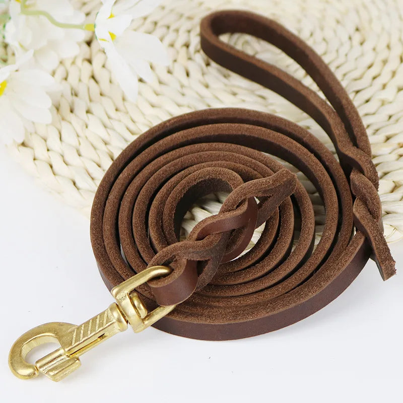 Genuine Leather Dog Leash Dogs Long Leashes Braided Pet Walking Training Leads Brown Black Colors For Medium Large Pet