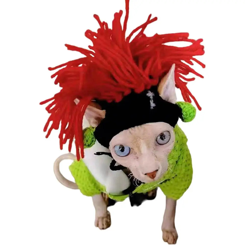 Funny Pet Hat Sphynx Devon Rex Cat Dog Headwear Punk Reggae Rock Style Cosplay Costume Decoration Accessory