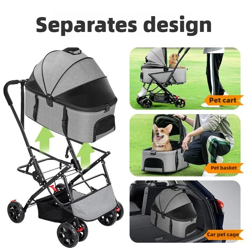 Lightweight Foldable Pet Stroller Medium-sized Dog Outdoor Travel Stroller Multifunctional Detachable Basket Portable Pet cart