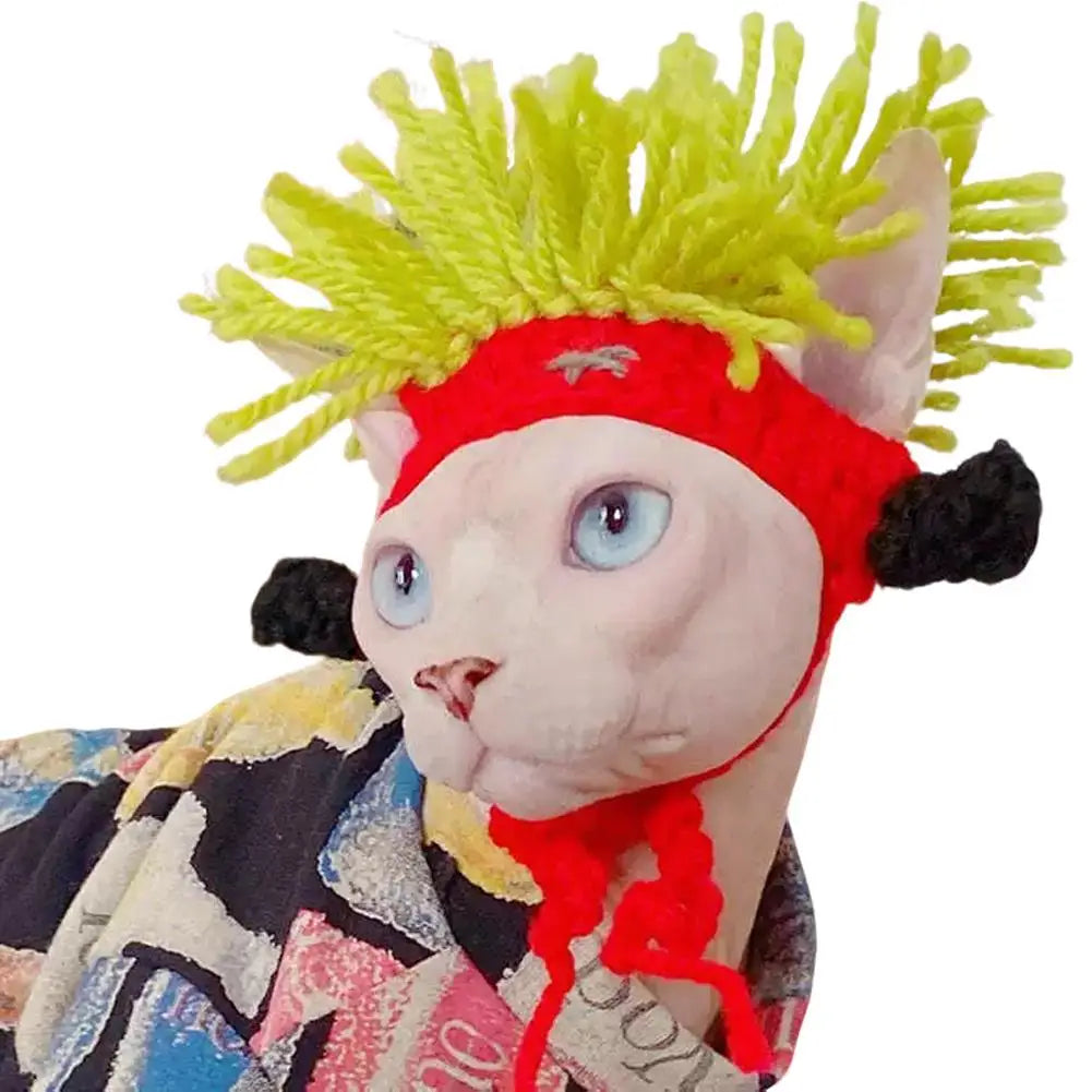 Funny Pet Hat Sphynx Devon Rex Cat Dog Headwear Punk Reggae Rock Style Cosplay Costume Decoration Accessory