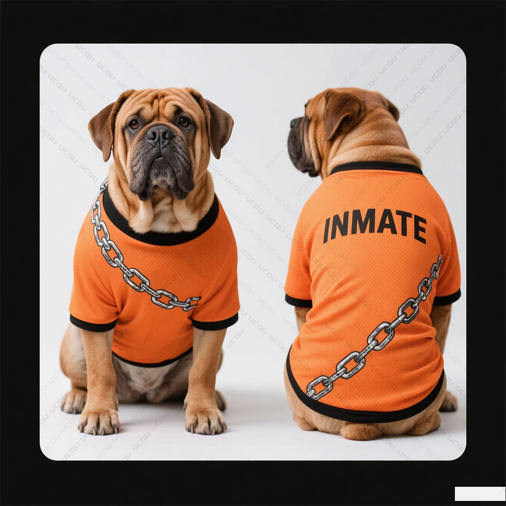 Pet Dog Summer Clothing Short-Sleeved T-Shirt Prison Style Same As Prison Uniform Unique And Funny Outfit Pet Funny Clothing