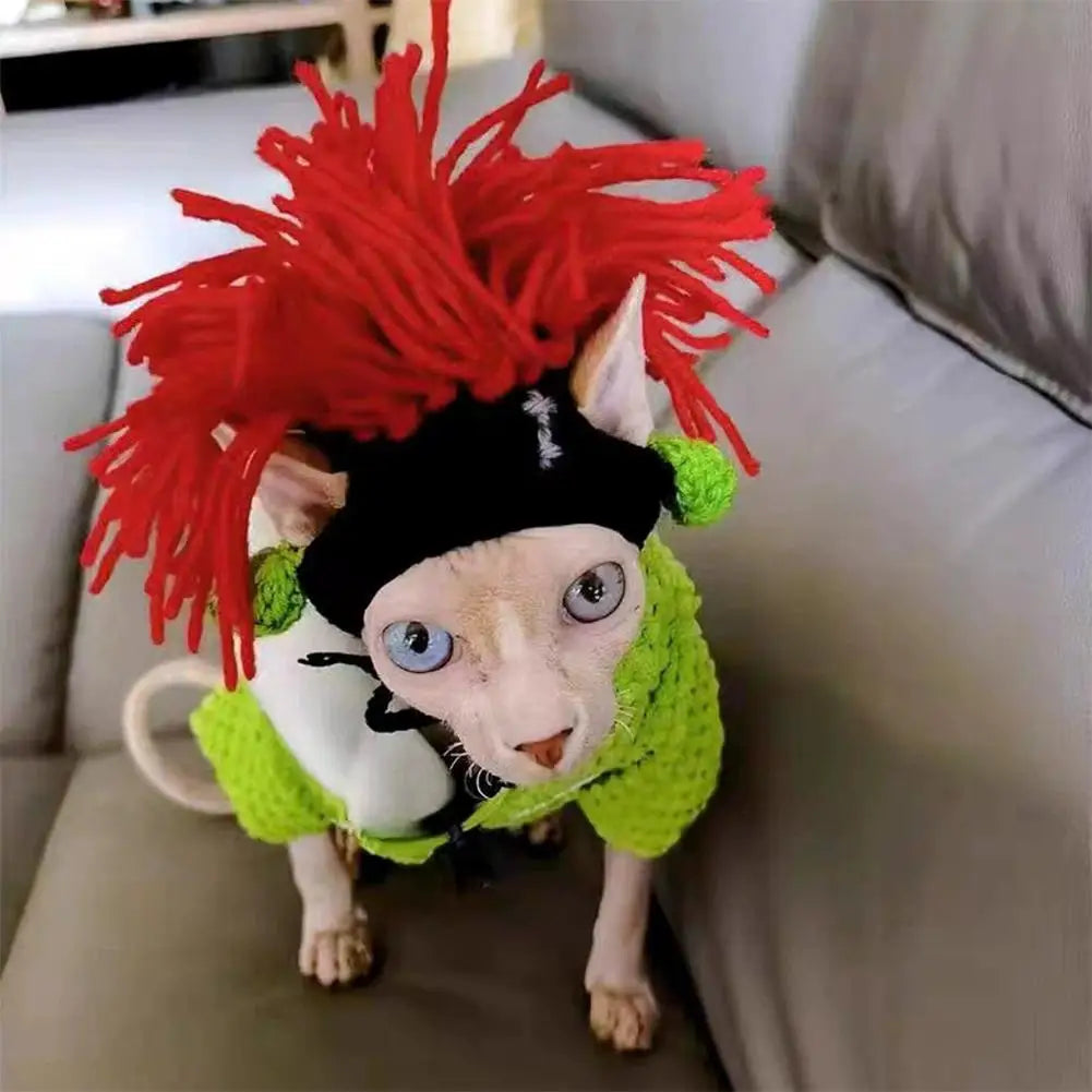 Funny Pet Hat Sphynx Devon Rex Cat Dog Headwear Punk Reggae Rock Style Cosplay Costume Decoration Accessory