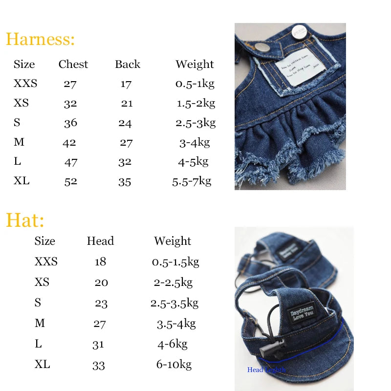 Summer Dog Clothes Denim Jeans with Hat Dog Dress INS Style Small Girl Dog Clothing Couple Pet Outfit Puppy Costume Overalls