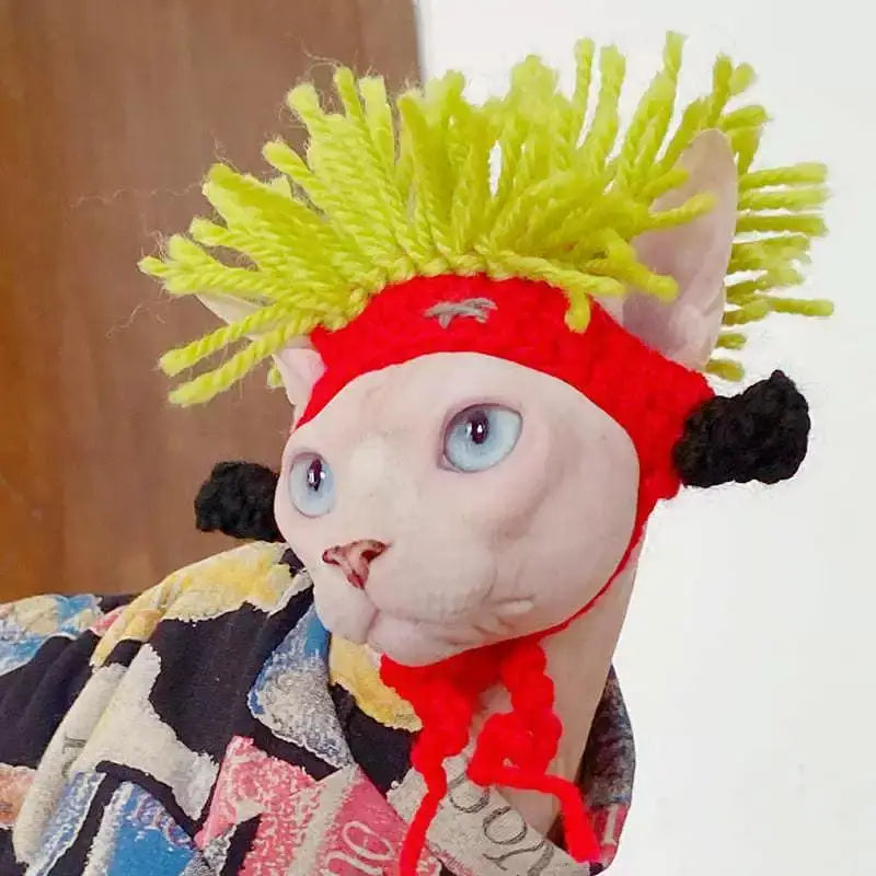 Funny Pet Hat Sphynx Devon Rex Cat Dog Headwear Punk Reggae Rock Style Cosplay Costume Decoration Accessory