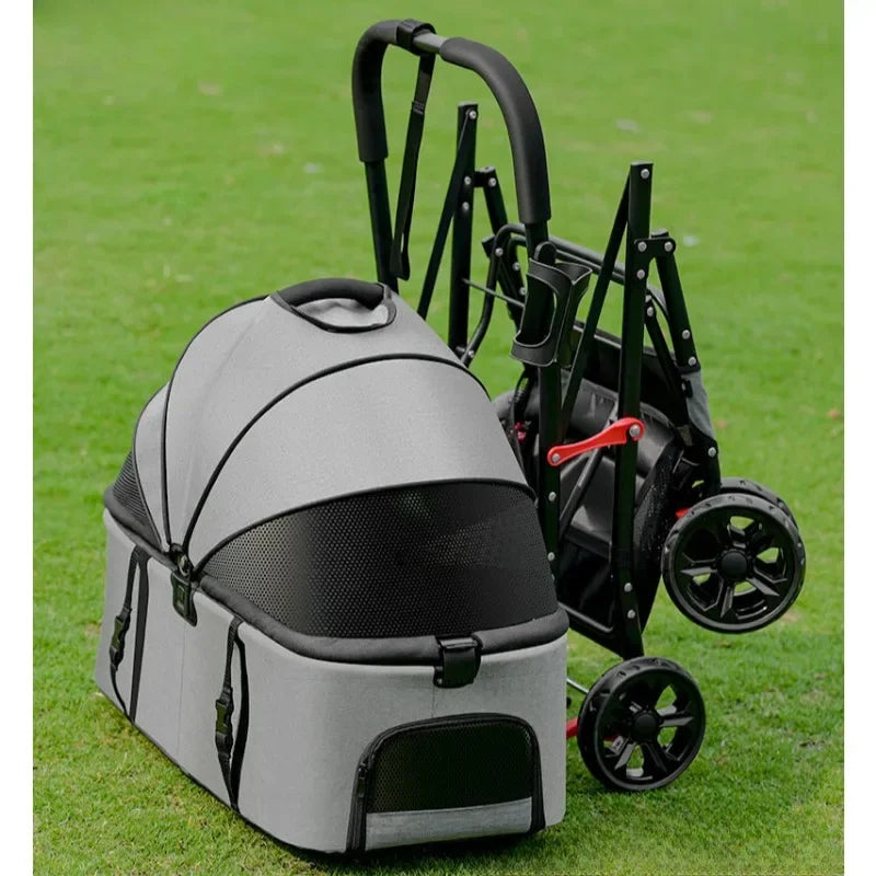 Lightweight Foldable Pet Stroller Medium-sized Dog Outdoor Travel Stroller Multifunctional Detachable Basket Portable Pet cart