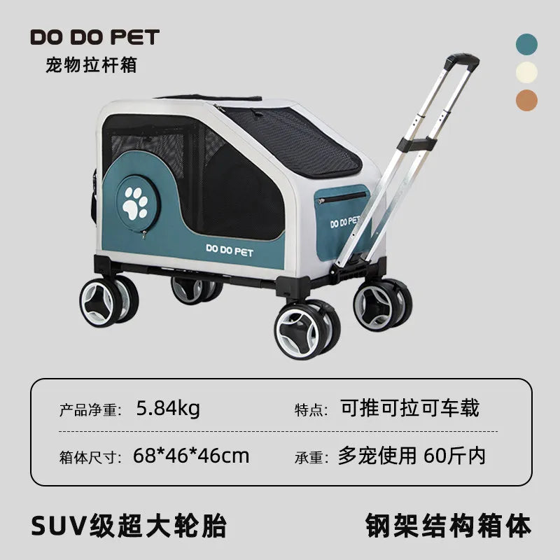 Portable Pet Carrier Rolling Suitcase — Foldable Travel Crate for Dogs & Cats