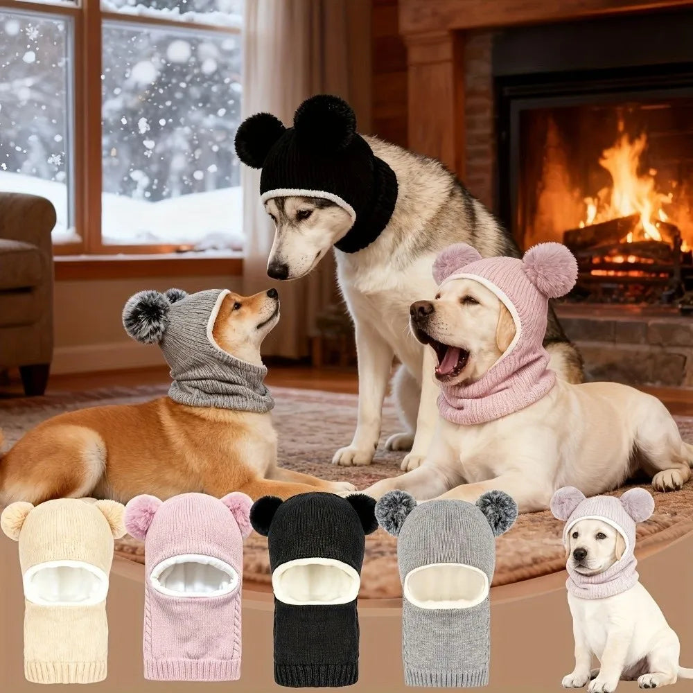 Cute Pet Knitted Warm Hat Noise Reduction Hearing Protection Dog Calming Earmuff Solid Color Comfortable Dog Ear Muffs