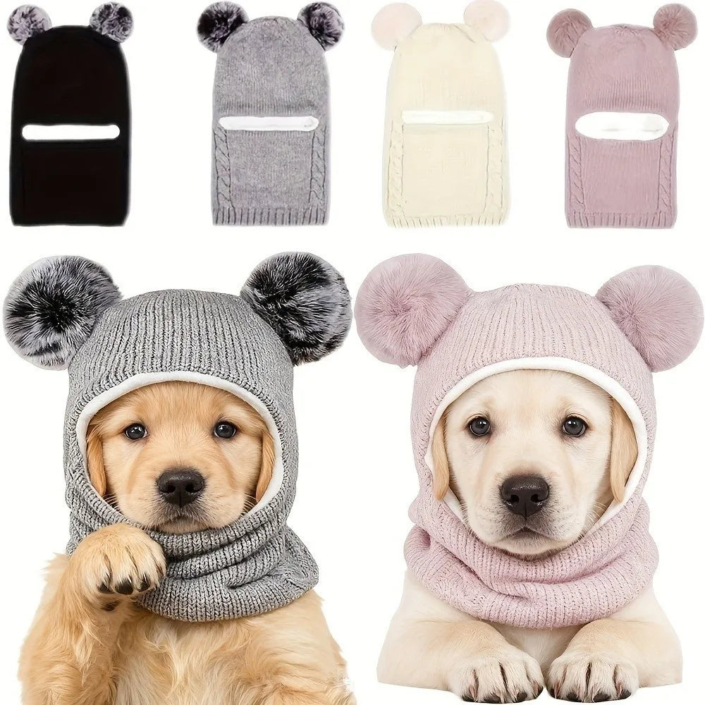 Cute Pet Knitted Warm Hat Noise Reduction Hearing Protection Dog Calming Earmuff Solid Color Comfortable Dog Ear Muffs