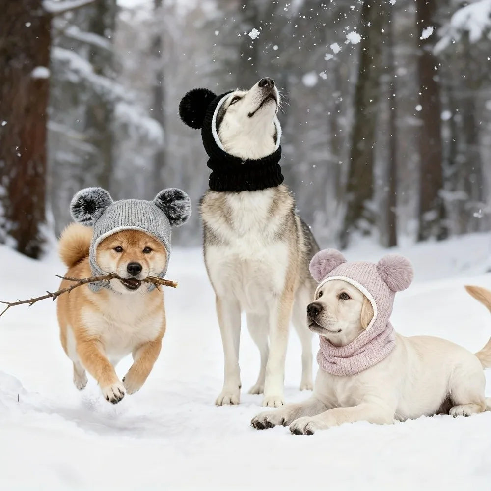Cute Pet Knitted Warm Hat Noise Reduction Hearing Protection Dog Calming Earmuff Solid Color Comfortable Dog Ear Muffs