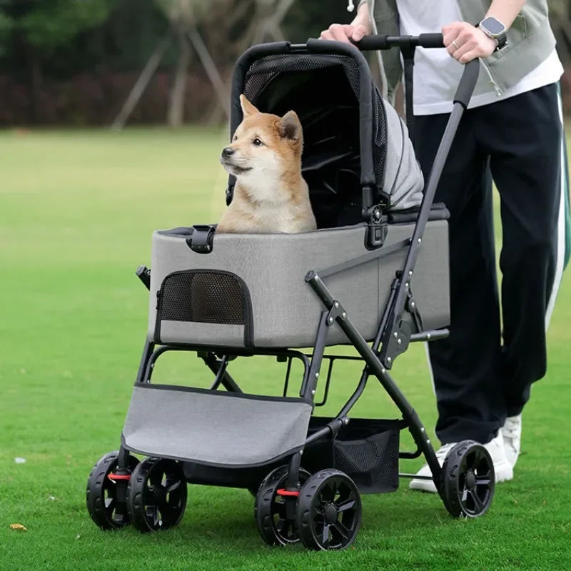 Lightweight Foldable Pet Stroller Medium-sized Dog Outdoor Travel Stroller Multifunctional Detachable Basket Portable Pet cart