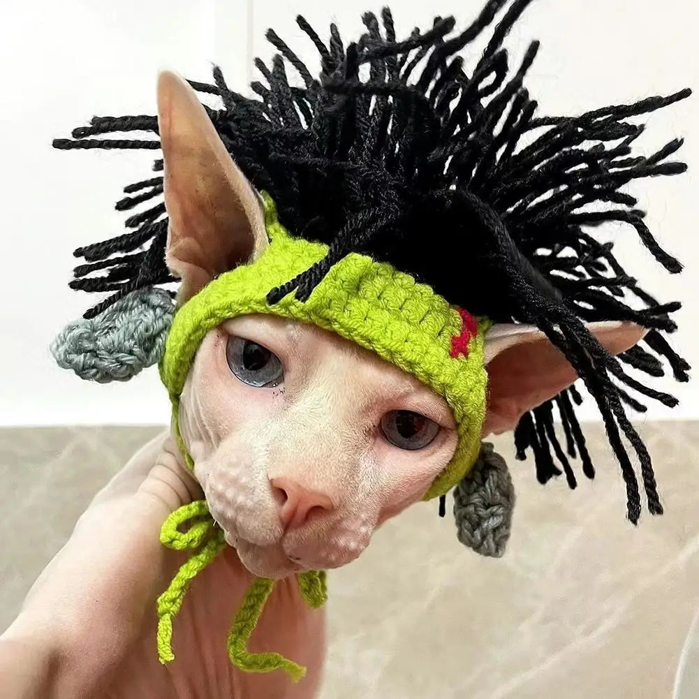 Funny Pet Hat Sphynx Devon Rex Cat Dog Headwear Punk Reggae Rock Style Cosplay Costume Decoration Accessory