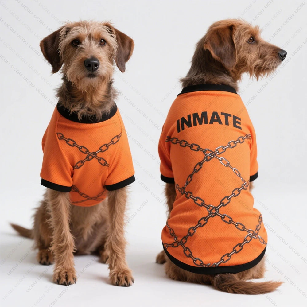 Pet Dog Summer Clothing Short-Sleeved T-Shirt Prison Style Same As Prison Uniform Unique And Funny Outfit Pet Funny Clothing