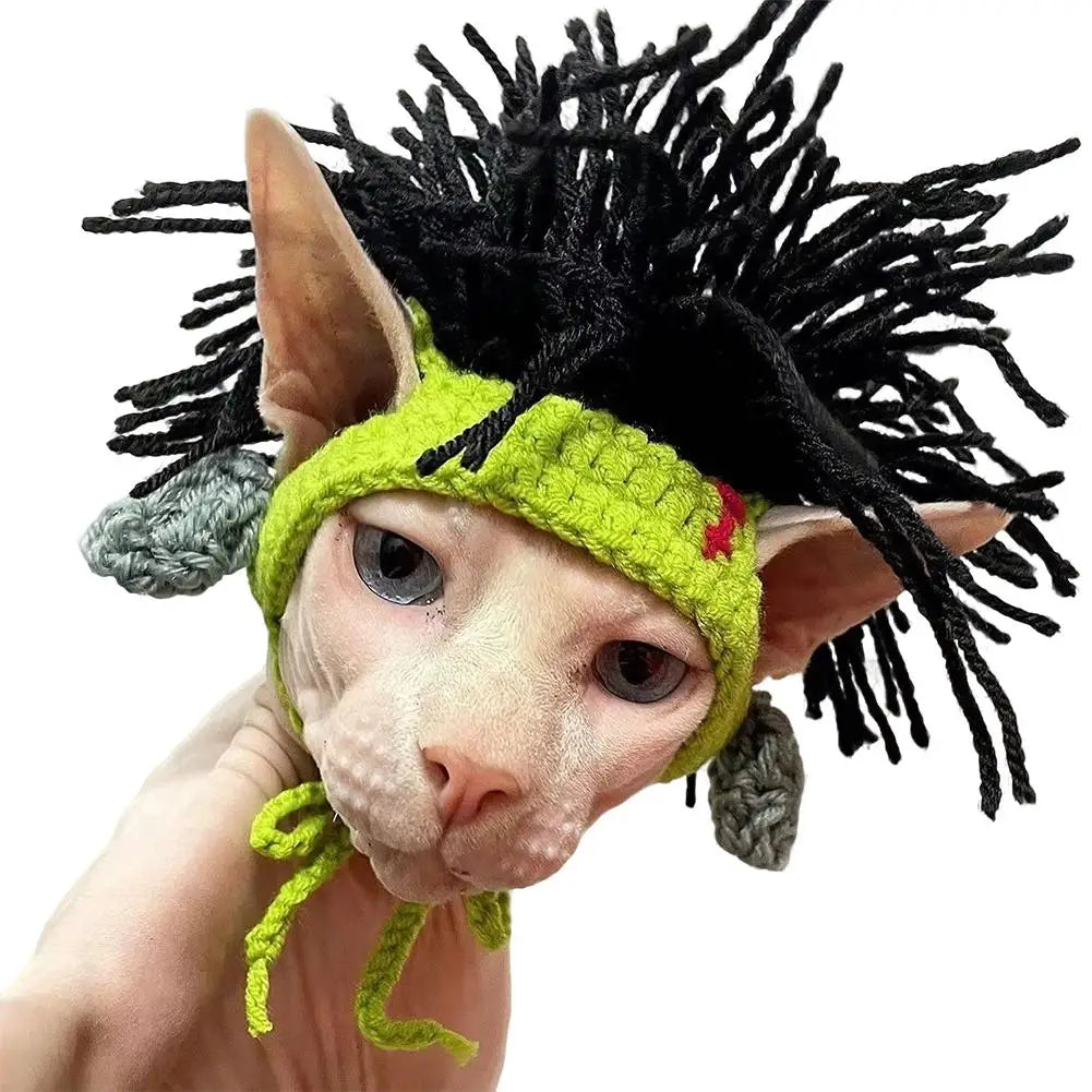 Funny Pet Hat Sphynx Devon Rex Cat Dog Headwear Punk Reggae Rock Style Cosplay Costume Decoration Accessory