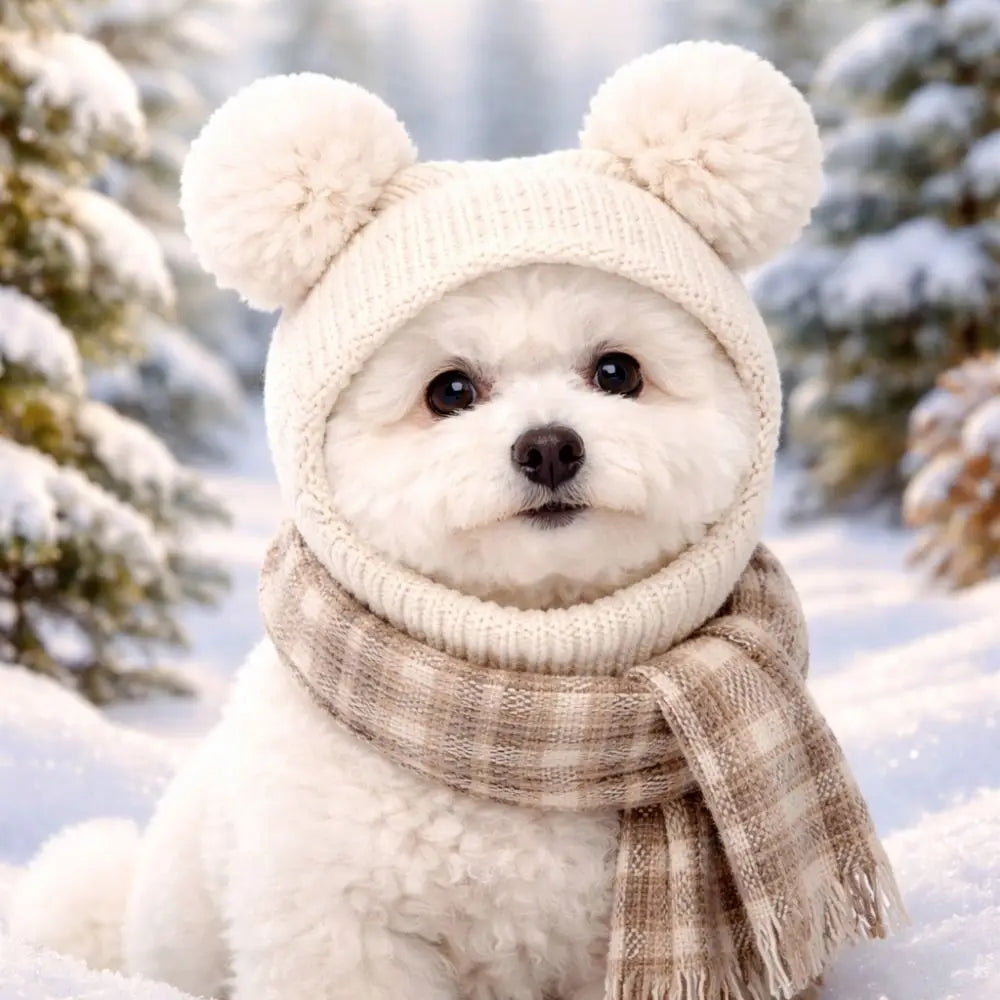 Funny Cute Pet Knitted Warm Hat Solid Color Hearing Protection Dog Ear Muffs Handmade Noise Reduction Pet Headgear Photography